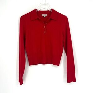 J Crew Featherweight Cashmere Sweater Womens S Red Cropped Knit Preppy Polo